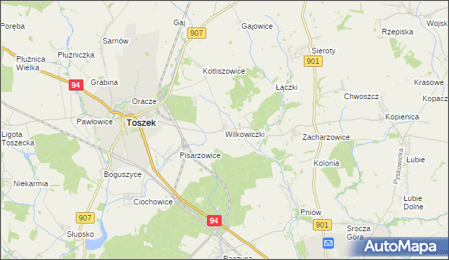 mapa Wilkowiczki gmina Toszek, Wilkowiczki gmina Toszek na mapie Targeo
