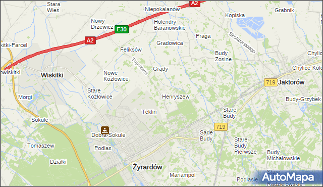 mapa Henryszew, Henryszew na mapie Targeo