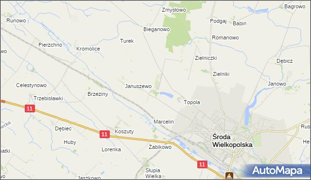 mapa Jarosławiec gmina Środa Wielkopolska, Jarosławiec gmina Środa Wielkopolska na mapie Targeo