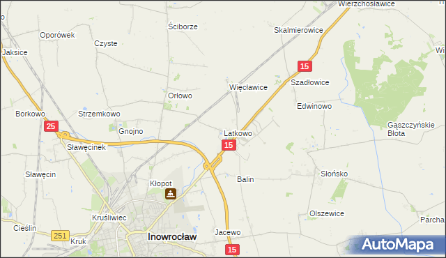 mapa Latkowo gmina Inowrocław, Latkowo gmina Inowrocław na mapie Targeo