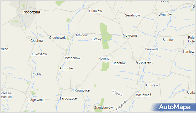 mapa Nowiny gmina Pogorzela, Nowiny gmina Pogorzela na mapie Targeo