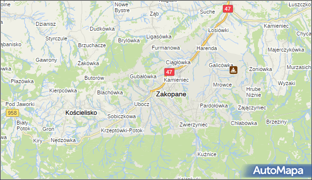 mapa Zakopanego, Zakopane na mapie Targeo