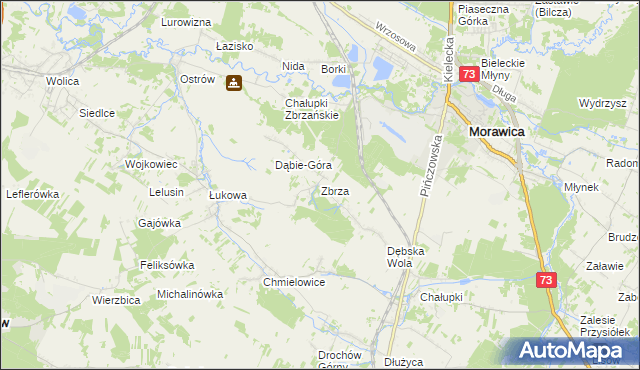 mapa Zbrza gmina Morawica, Zbrza gmina Morawica na mapie Targeo