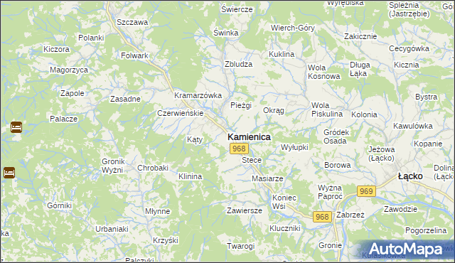 mapa Kamienica powiat limanowski, Kamienica powiat limanowski na mapie Targeo
