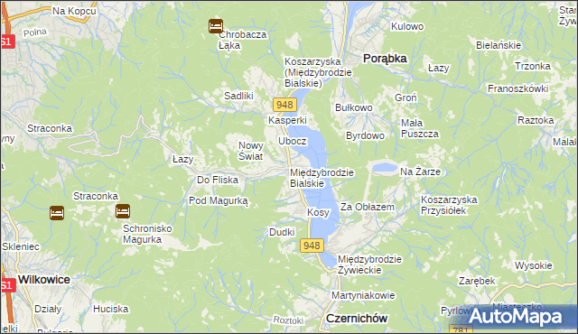 mapa Międzybrodzie Bialskie, Międzybrodzie Bialskie na mapie Targeo