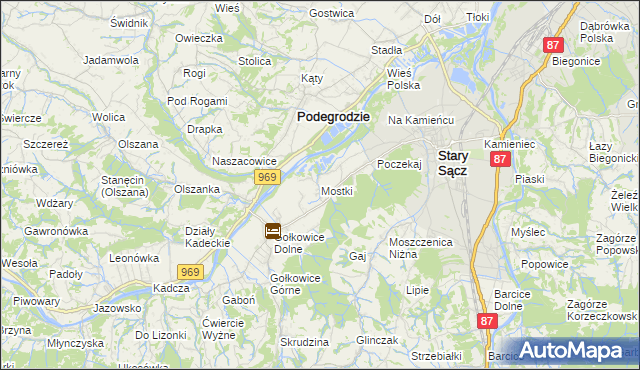 mapa Mostki gmina Stary Sącz, Mostki gmina Stary Sącz na mapie Targeo