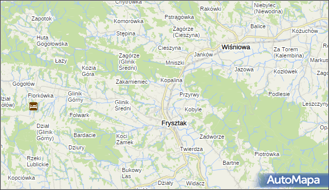 mapa Pułanki gmina Frysztak, Pułanki gmina Frysztak na mapie Targeo