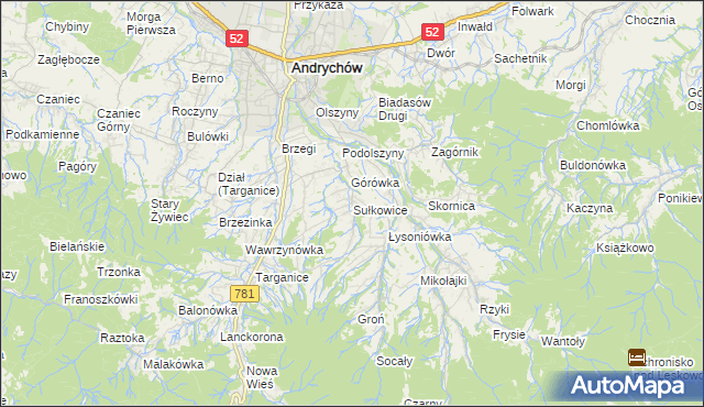 mapa Sułkowice gmina Andrychów, Sułkowice gmina Andrychów na mapie Targeo