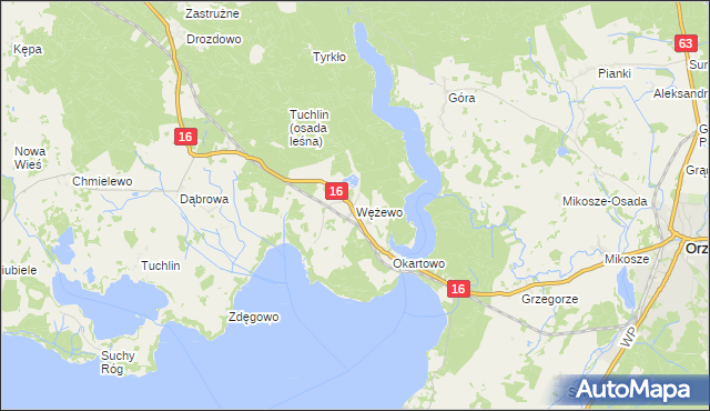 mapa Wężewo gmina Orzysz, Wężewo gmina Orzysz na mapie Targeo