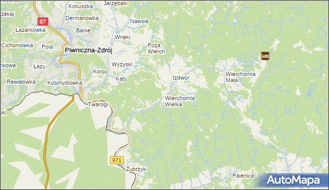 mapa Wierchomla Wielka, Wierchomla Wielka na mapie Targeo