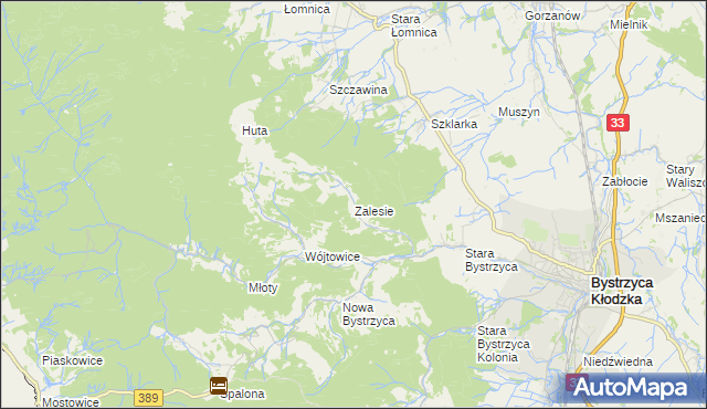 mapa Zalesie gmina Bystrzyca Kłodzka, Zalesie gmina Bystrzyca Kłodzka na mapie Targeo