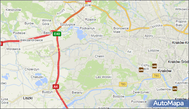 mapa Chełm gmina Kraków, Chełm gmina Kraków na mapie Targeo