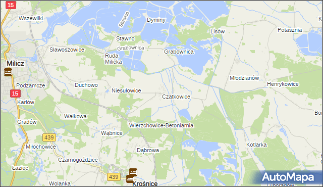 mapa Czatkowice gmina Milicz, Czatkowice gmina Milicz na mapie Targeo