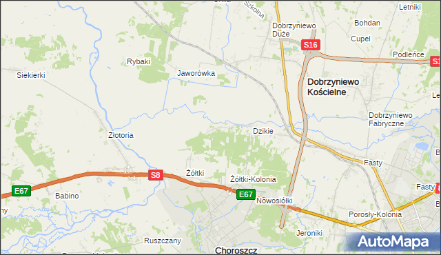 mapa Dzikie-Kolonia, Dzikie-Kolonia na mapie Targeo