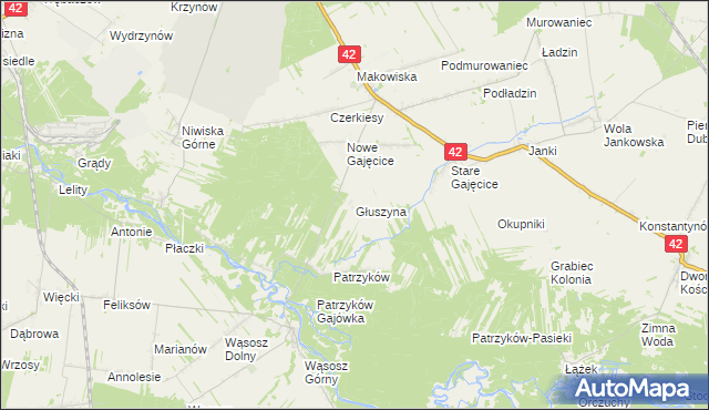 mapa Głuszyna gmina Pajęczno, Głuszyna gmina Pajęczno na mapie Targeo