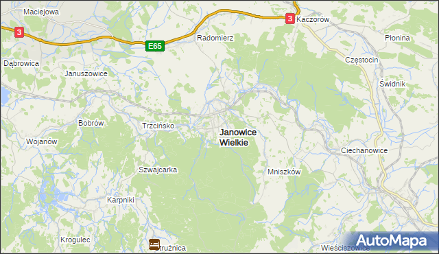 mapa Janowice Wielkie, Janowice Wielkie na mapie Targeo
