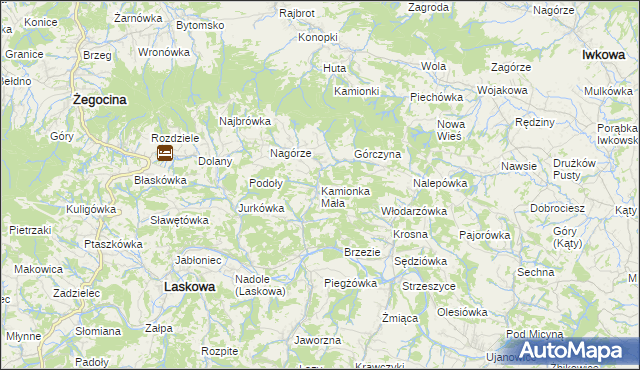 mapa Kamionka Mała gmina Laskowa, Kamionka Mała gmina Laskowa na mapie Targeo