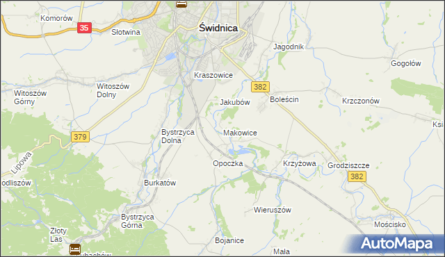 mapa Makowice gmina Świdnica, Makowice gmina Świdnica na mapie Targeo
