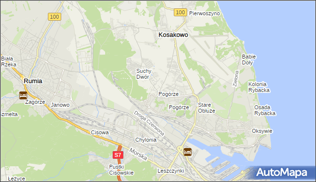 mapa Pogórze gmina Kosakowo, Pogórze gmina Kosakowo na mapie Targeo