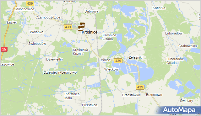 mapa Police gmina Krośnice, Police gmina Krośnice na mapie Targeo