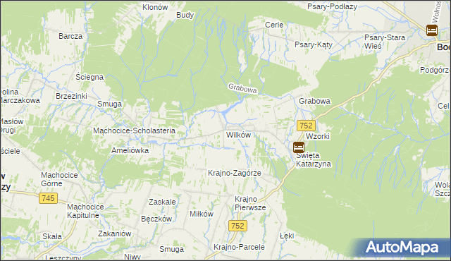 mapa Wilków gmina Bodzentyn, Wilków gmina Bodzentyn na mapie Targeo