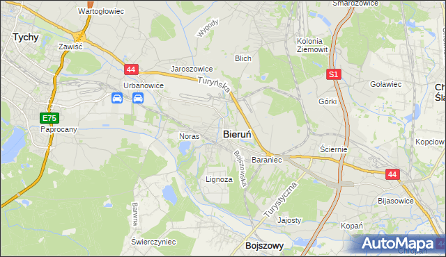 mapa Bieruń, Bieruń na mapie Targeo