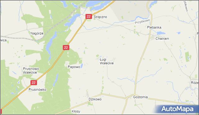 mapa Ługi Wałeckie, Ługi Wałeckie na mapie Targeo