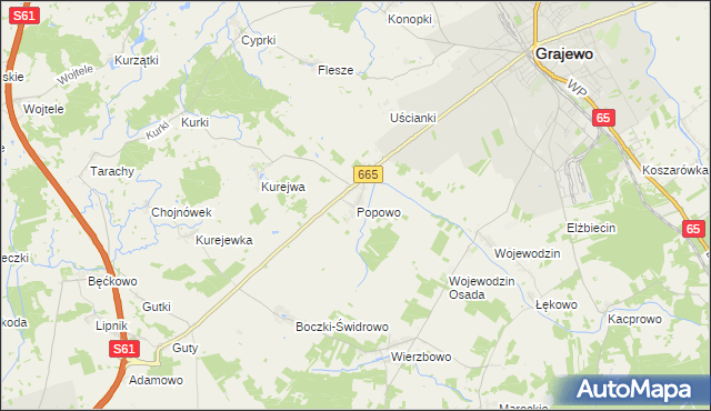 mapa Popowo gmina Grajewo, Popowo gmina Grajewo na mapie Targeo