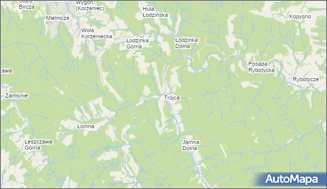 mapa Trójca gmina Ustrzyki Dolne, Trójca gmina Ustrzyki Dolne na mapie Targeo