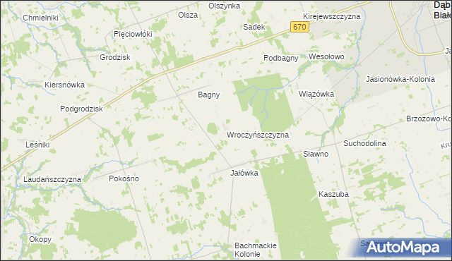 mapa Wroczyńszczyzna gmina Dąbrowa Białostocka, Wroczyńszczyzna gmina Dąbrowa Białostocka na mapie Targeo