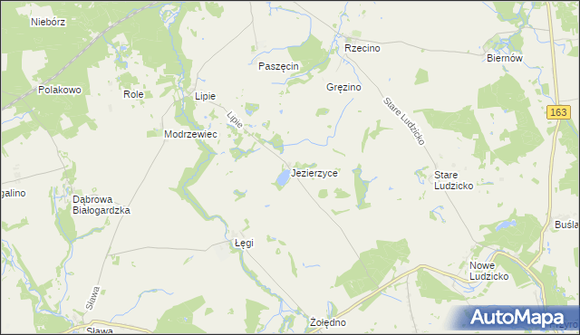 mapa Jezierzyce gmina Rąbino, Jezierzyce gmina Rąbino na mapie Targeo