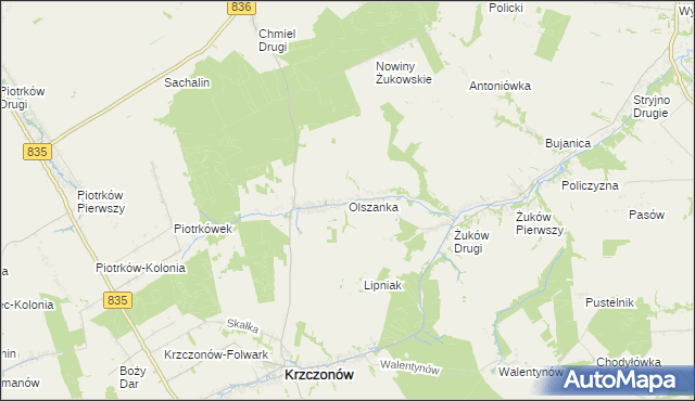 mapa Olszanka gmina Krzczonów, Olszanka gmina Krzczonów na mapie Targeo