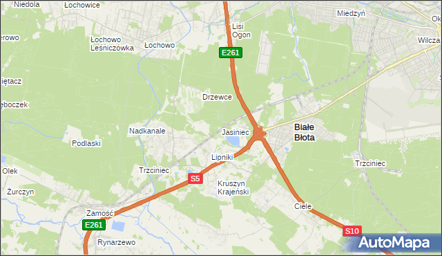 mapa Jasiniec gmina Białe Błota, Jasiniec gmina Białe Błota na mapie Targeo