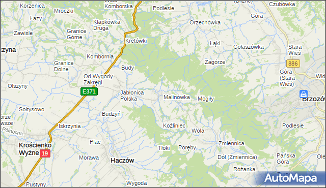 mapa Malinówka gmina Haczów, Malinówka gmina Haczów na mapie Targeo