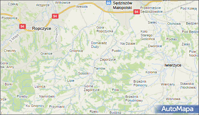 mapa Zagorzyce gmina Sędziszów Małopolski, Zagorzyce gmina Sędziszów Małopolski na mapie Targeo