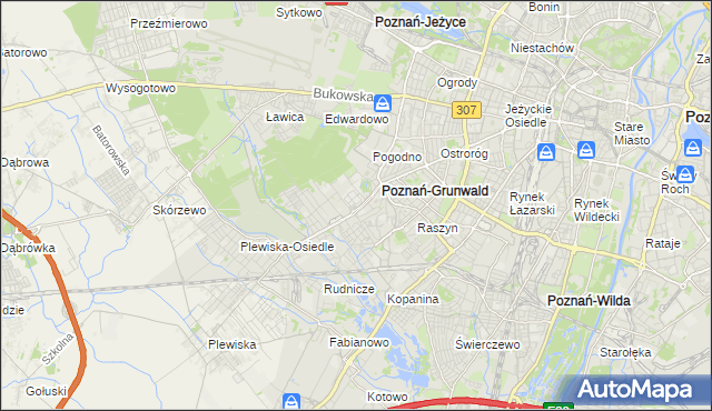 mapa Grunwald gmina Poznań, Grunwald gmina Poznań na mapie Targeo