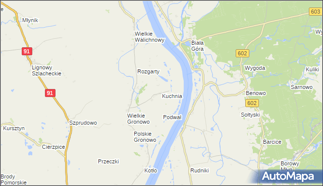 mapa Kuchnia gmina Gniew, Kuchnia gmina Gniew na mapie Targeo