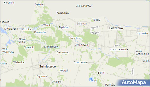 mapa Antoniówka gmina Kleszczów, Antoniówka gmina Kleszczów na mapie Targeo