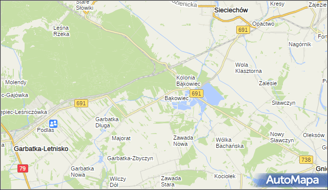 mapa Bąkowiec gmina Garbatka-Letnisko, Bąkowiec gmina Garbatka-Letnisko na mapie Targeo