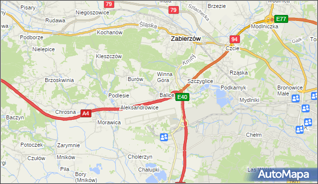 mapa Balice gmina Zabierzów, Balice gmina Zabierzów na mapie Targeo
