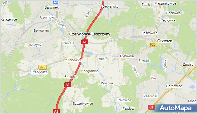mapa Bełk gmina Czerwionka-Leszczyny, Bełk gmina Czerwionka-Leszczyny na mapie Targeo