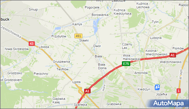 mapa Biała gmina Kłobuck, Biała gmina Kłobuck na mapie Targeo