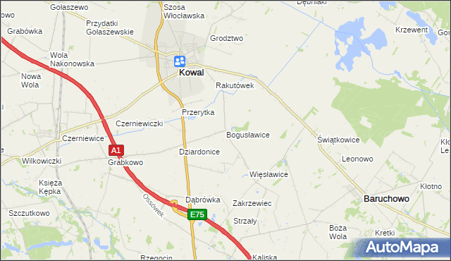 mapa Bogusławice gmina Kowal, Bogusławice gmina Kowal na mapie Targeo