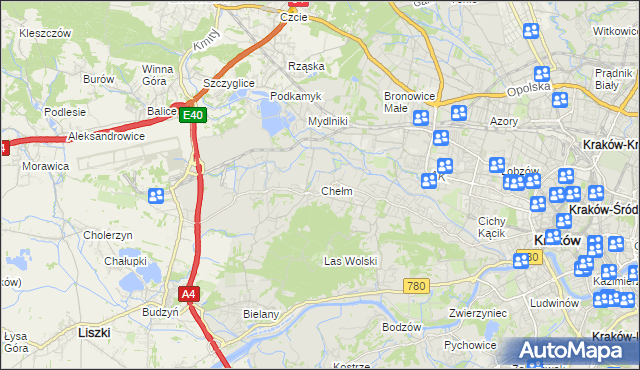 mapa Chełm gmina Kraków, Chełm gmina Kraków na mapie Targeo
