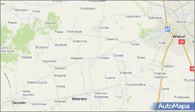 mapa Chotów gmina Mokrsko, Chotów gmina Mokrsko na mapie Targeo