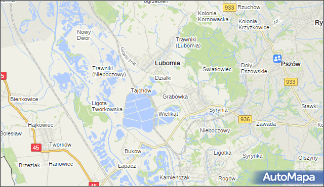 mapa Grabówka gmina Lubomia, Grabówka gmina Lubomia na mapie Targeo