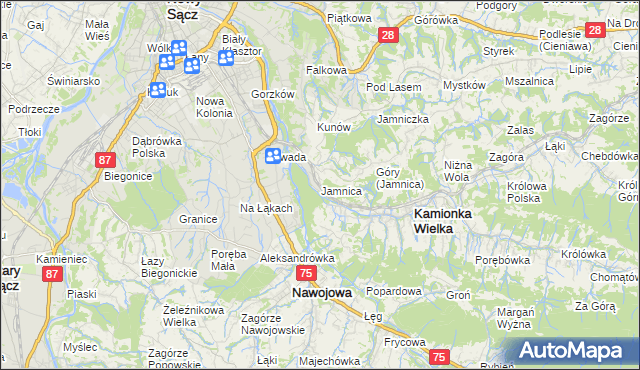 mapa Jamnica gmina Kamionka Wielka, Jamnica gmina Kamionka Wielka na mapie Targeo