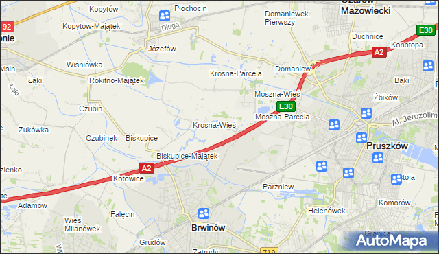 mapa Koszajec gmina Brwinów, Koszajec gmina Brwinów na mapie Targeo