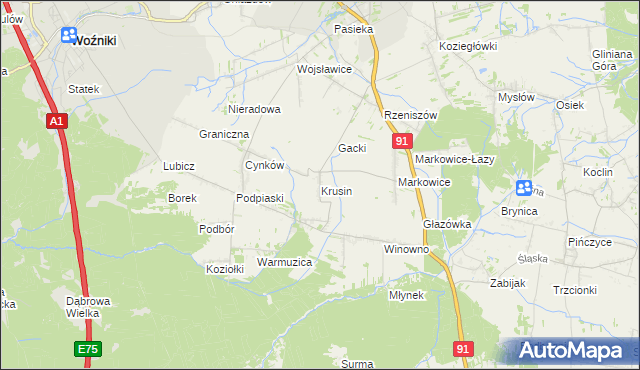 mapa Krusin gmina Koziegłowy, Krusin gmina Koziegłowy na mapie Targeo