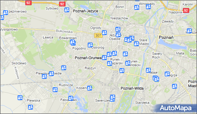 mapa Łazarz gmina Poznań, Łazarz gmina Poznań na mapie Targeo